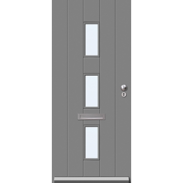 Skantrae SKN 610 FSC hardhouten vlakke deur. Grijs voorbehandeld. Met ISO blank of mat glas