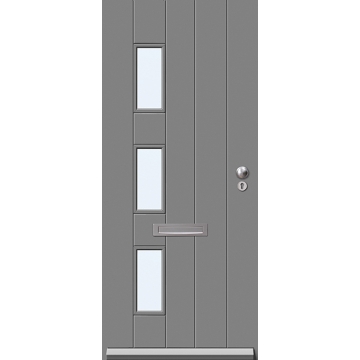 Skantrae SKN 611 FSC hardhouten vlakke deur. Grijs voorbehandeld. Met ISO blank of mat glas