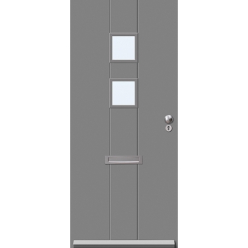 Skantrae SKN 612 FSC hardhouten vlakke deur. Grijs voorbehandeld. Met ISO blank of mat glas