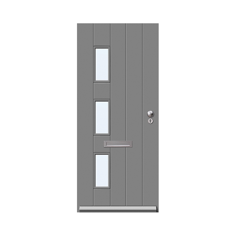 Skantrae SKN 611 FSC hardhouten vlakke deur. Grijs voorbehandeld. Met
ISO blank of mat glas